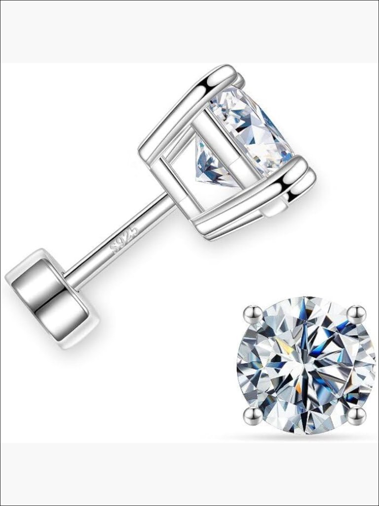 18k White Gold Plated 925 Sterling Silver Moissanite Flat Back Earrings